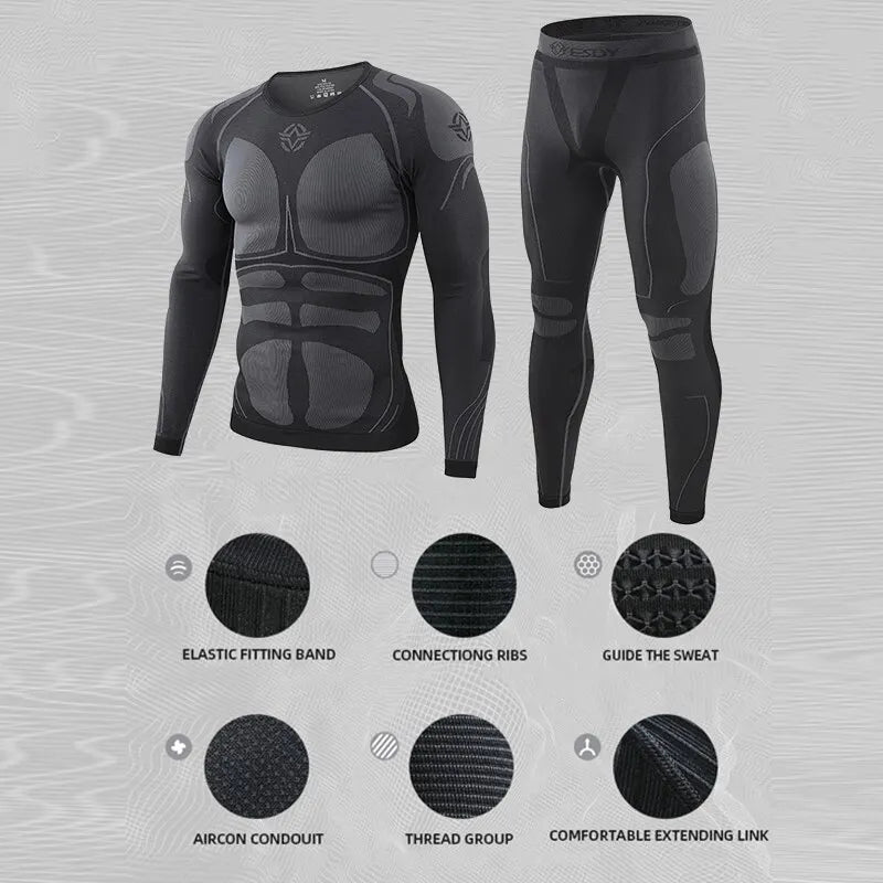 Men Sport Thermal Underwear Suits Outdoor Cycling Compression Sportswear Quick Dry Breathable Clothes Fitness Running Tracksuits